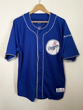 Vintage True Fan LA Dodgers Blue MLB Baseball Jersey Size L